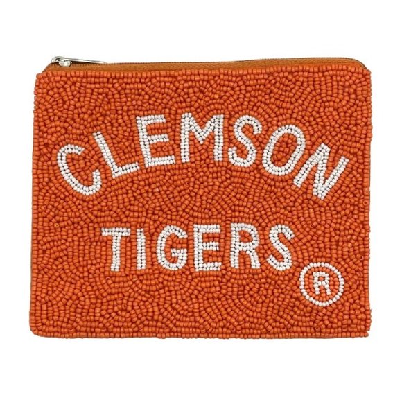 Seed Beaded CLEMSON Football Team Zipper Coin Makeup Storage Pouch NEW NWT - Picture 3 of 3